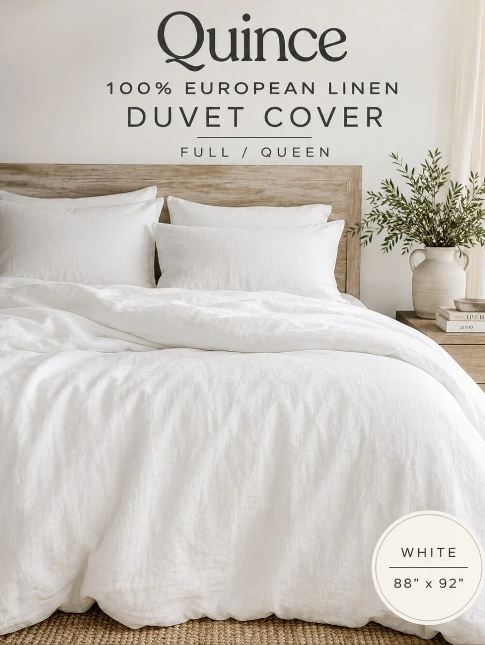 Quince European Linen Duvet Cover White Full/Queen 100% Linen EUC